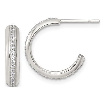 Sterling Silver 16mm CZ C- Hoop Earrings