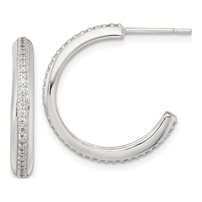 Sterling Silver 22mm CZ C- Hoop Earrings