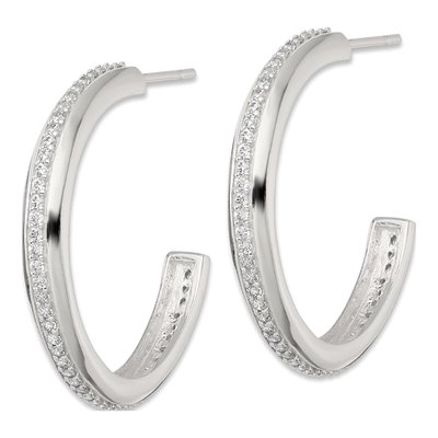 Sterling Silver 26mm CZ C- Hoop Earrings – view 3