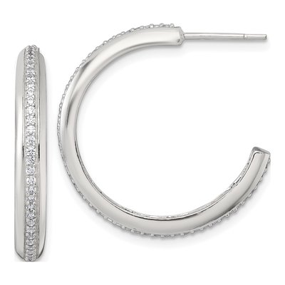 Sterling Silver 26mm CZ C- Hoop Earrings