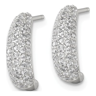 Sterling Silver 15mm CZ Pave J- Hoop Earrings – view 3