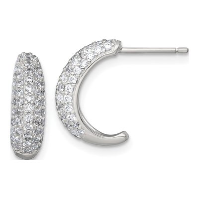 Sterling Silver 15mm CZ Pave J- Hoop Earrings