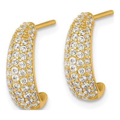 Gold-Plated Sterling Silver 15mm CZ Pave J- Hoop Earrings – view 3