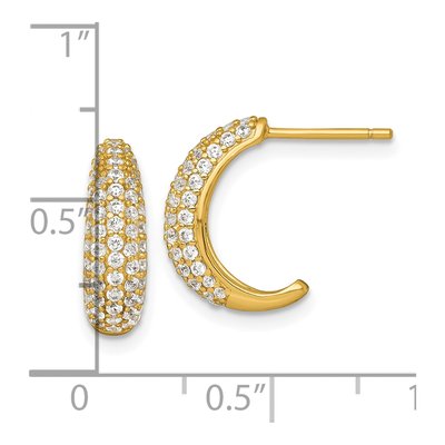 Gold-Plated Sterling Silver 15mm CZ Pave J- Hoop Earrings – view 4