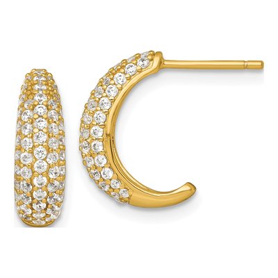 Gold-Plated Sterling Silver 15mm CZ Pave J- Hoop Earrings