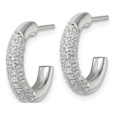 Sterling Silver 16mm CZ Pave C- Hoop Earrings – view 3