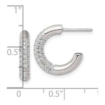 Sterling Silver 16mm CZ Pave C- Hoop Earrings – view 4