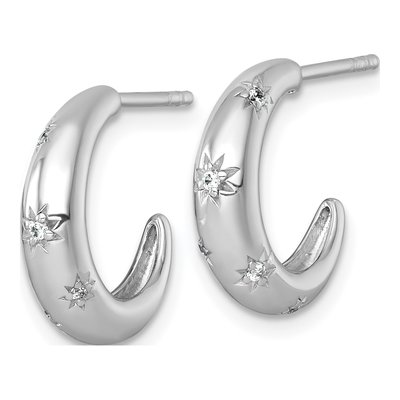 Sterling Silver 16mm CZ Star C- Hoop Earrings – view 3