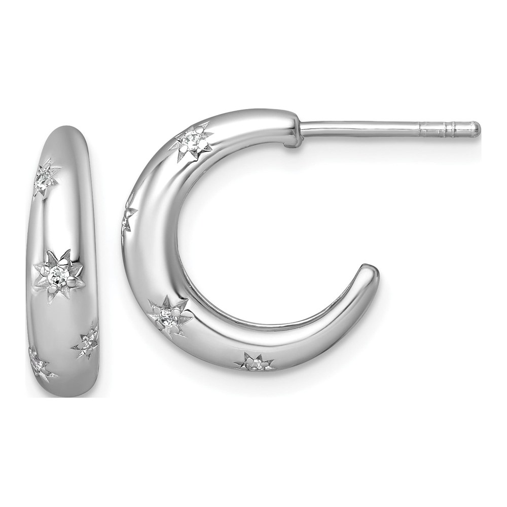 Sterling Silver Rhodium-Plated Polished Cz Stars Post C-Hoop Earrings