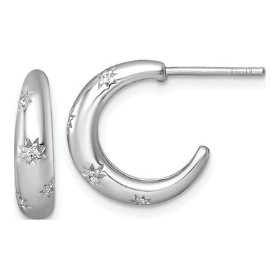 Sterling Silver 16mm CZ Star C- Hoop Earrings