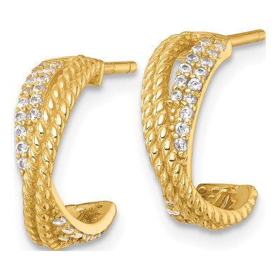 Gold-Plated Sterling Silver 14mm CZ Twisted C- Hoop Earrings – view 3