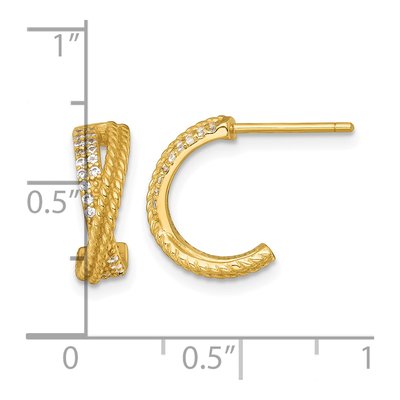 Gold-Plated Sterling Silver 14mm CZ Twisted C- Hoop Earrings – view 4