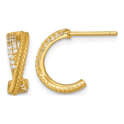 Gold-Plated Sterling Silver 14mm CZ Twisted C- Hoop Earrings