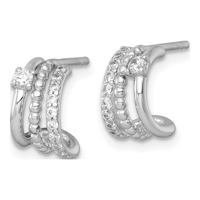 Sterling Silver 11mm CZ Beaded C- Hoop Earrings – view 3