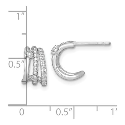 Sterling Silver 11mm CZ Beaded C- Hoop Earrings – view 4