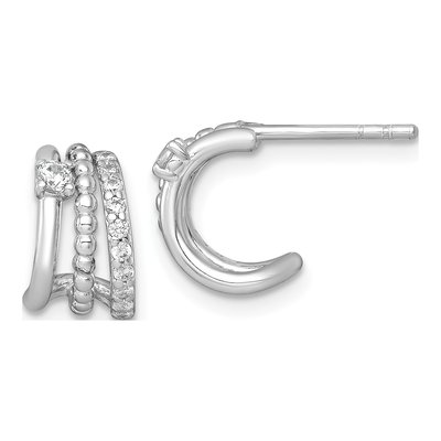 Sterling Silver 11mm CZ Beaded C- Hoop Earrings