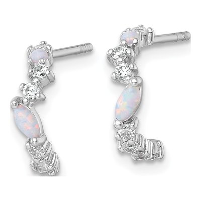 Sterling Silver 13mm Lab-Created Opal & CZ C- Hoop Earrings – view 3