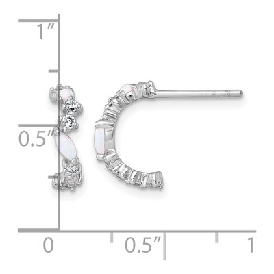 Sterling Silver 13mm Lab-Created Opal & CZ C- Hoop Earrings – view 4