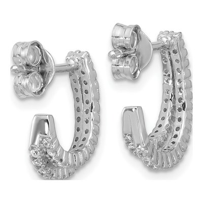 Sterling Silver 13mm CZ Double Row J- Hoop Earrings – view 3