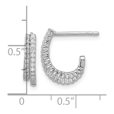 Sterling Silver 13mm CZ Double Row J- Hoop Earrings – view 4