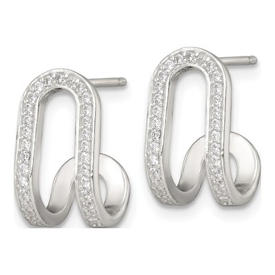 Sterling Silver 14mm CZ Curved J- Hoop Earrings – view 3