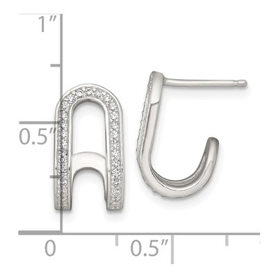Sterling Silver 14mm CZ Curved J- Hoop Earrings – view 4