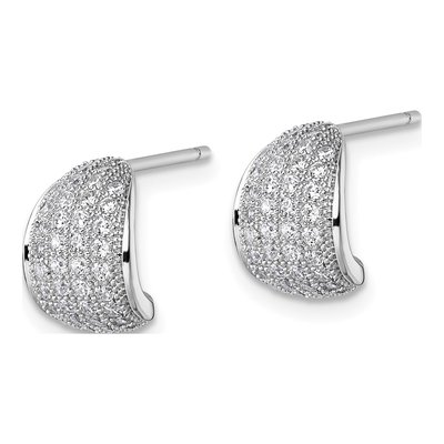 Sterling Silver 11mm CZ Pave J- Hoop Earrings – view 3