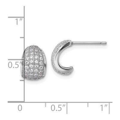 Sterling Silver 11mm CZ Pave J- Hoop Earrings – view 4