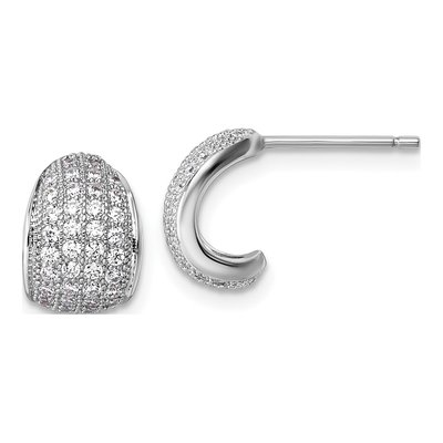 Sterling Silver 11mm CZ Pave J- Hoop Earrings