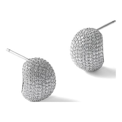 Sterling Silver CZ Pave Button Stud Earrings – view 5