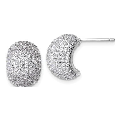 Sterling Silver CZ Pave Button Stud Earrings