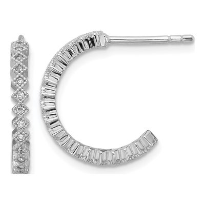 Sterling Silver 17mm CZ J- Hoop Earrings