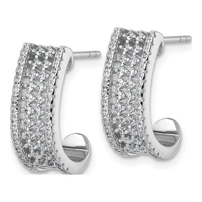 Sterling Silver 18mm CZ Pave J- Hoop Earrings – view 3