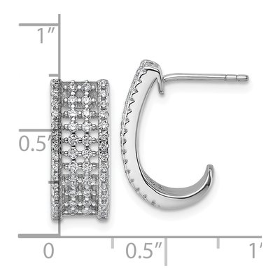 Sterling Silver 18mm CZ Pave J- Hoop Earrings – view 4