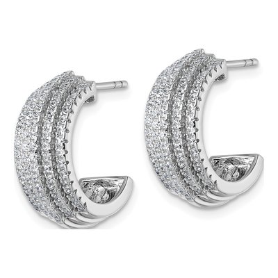 Sterling Silver 19mm CZ Five Row J- Hoop Earrings – view 3