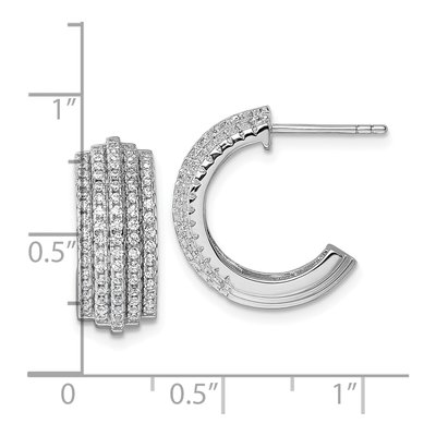 Sterling Silver 19mm CZ Five Row J- Hoop Earrings – view 4