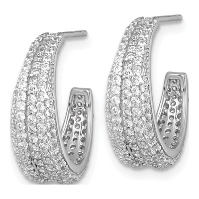 Sterling Silver 18mm CZ Pave C- Hoop Earrings – view 3