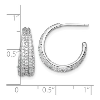 Sterling Silver 18mm CZ Pave C- Hoop Earrings – view 4