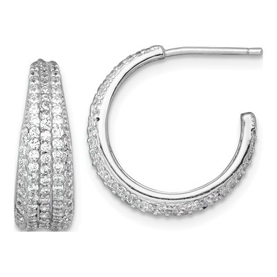 Sterling Silver 18mm CZ Pave C- Hoop Earrings