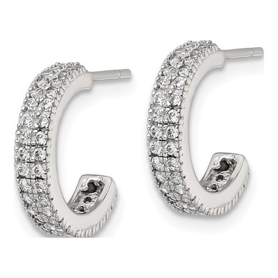 Sterling Silver 14mm CZ 2-Row C- Hoop Earrings – view 3