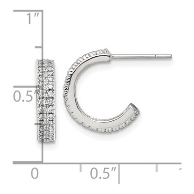 Sterling Silver 14mm CZ 2-Row C- Hoop Earrings – view 4