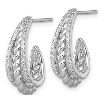 Sterling Silver 21mm CZ Twisted Triple J- Hoop Earrings – view 3