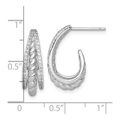 Sterling Silver 21mm CZ Twisted Triple J- Hoop Earrings – view 4
