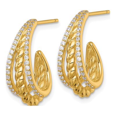 Gold-Plated Sterling Silver 21mm CZ Twisted J- Hoop Earrings – view 3