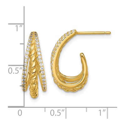 Gold-Plated Sterling Silver 21mm CZ Twisted J- Hoop Earrings – view 4