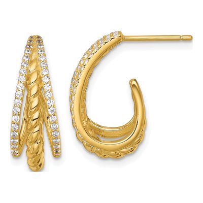 Gold-Plated Sterling Silver 21mm CZ Twisted J- Hoop Earrings