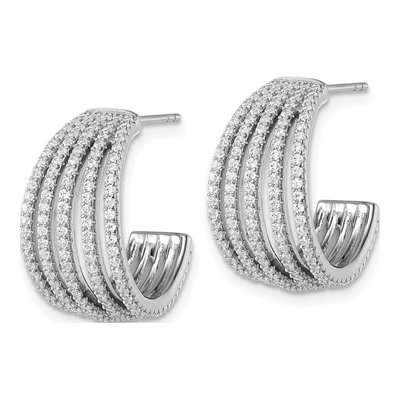 Sterling Silver 20mm CZ Multi-Row J- Hoop Earrings – view 3