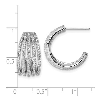 Sterling Silver 20mm CZ Multi-Row J- Hoop Earrings – view 4
