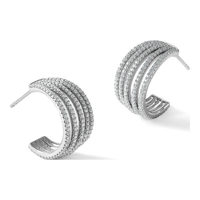 Sterling Silver 20mm CZ Multi-Row J- Hoop Earrings – view 5