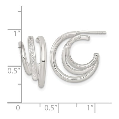 Sterling Silver 18mm CZ 3-Row C- Hoop Earrings – view 4